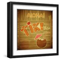 Retro Design Tiki Bar Menu On Wooden Background-elfivetrov-Framed Art Print