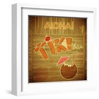 Retro Design Tiki Bar Menu On Wooden Background-elfivetrov-Framed Art Print