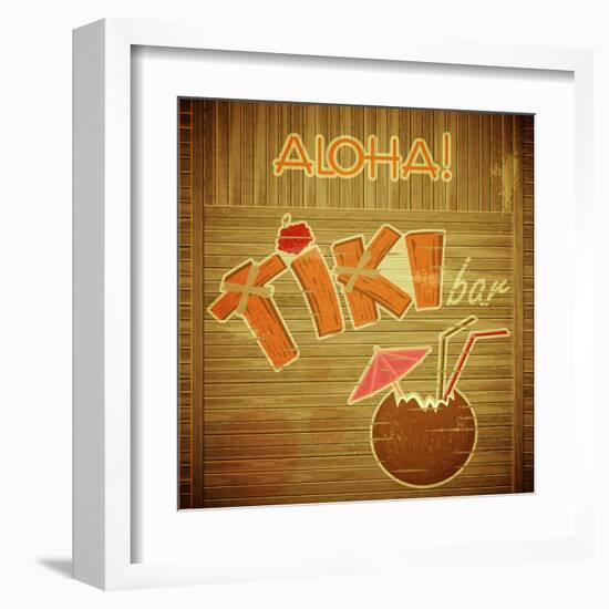 Retro Design Tiki Bar Menu On Wooden Background-elfivetrov-Framed Art Print