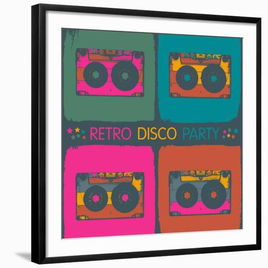 Retro Disco Party Invitation in Pop-Art Style. Raster Version, Vector File Available in Portfolio.-pashabo-Framed Photographic Print