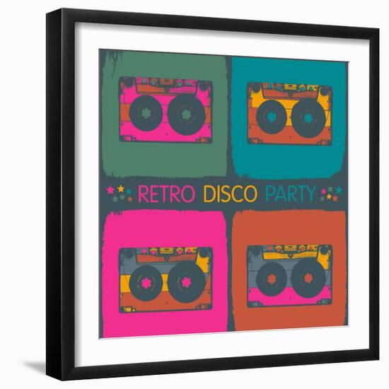 Retro Disco Party Invitation in Pop-Art Style. Raster Version, Vector File Available in Portfolio.-pashabo-Framed Photographic Print