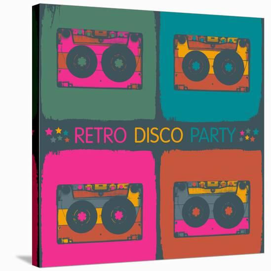 Retro Disco Party Invitation in Pop-Art Style. Raster Version, Vector File Available in Portfolio.-pashabo-Stretched Canvas