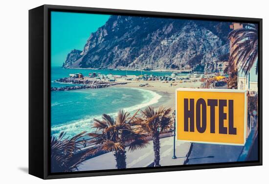 Retro Euro Beach Hotel Sign-Mr Doomits-Framed Stretched Canvas