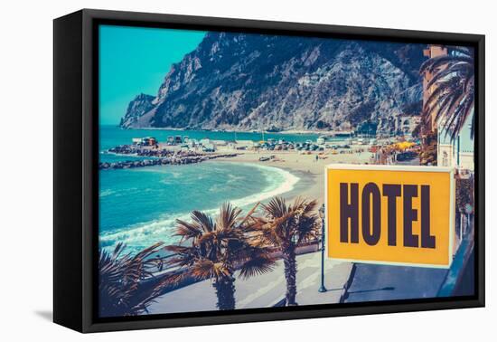 Retro Euro Beach Hotel Sign-Mr Doomits-Framed Stretched Canvas