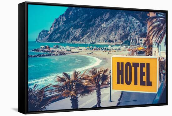 Retro Euro Beach Hotel Sign-Mr Doomits-Framed Stretched Canvas