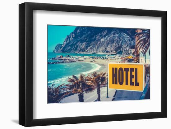 Retro Euro Beach Hotel Sign-Mr Doomits-Framed Photographic Print