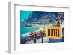 Retro Euro Beach Hotel Sign-Mr Doomits-Framed Photographic Print