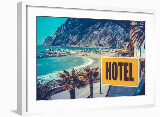 Retro Euro Beach Hotel Sign-Mr Doomits-Framed Photographic Print