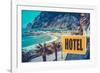 Retro Euro Beach Hotel Sign-mrdoomits-Framed Photographic Print