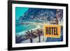 Retro Euro Beach Hotel Sign-mrdoomits-Framed Photographic Print