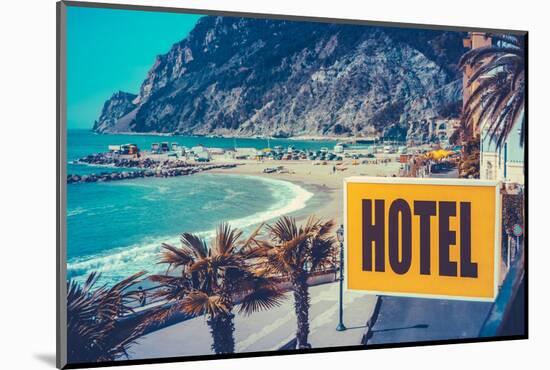 Retro Euro Beach Hotel Sign-mrdoomits-Mounted Photographic Print