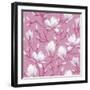 Retro Flower Seamless Pattern - Magnolia. Vector. Easy to Edit.-Pagina-Framed Art Print