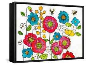 Retro Flowers and Two Bees-Blenda Tyvoll-Framed Stretched Canvas