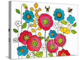 Retro Flowers and Two Bees-Blenda Tyvoll-Stretched Canvas