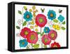 Retro Flowers and Two Bees-Blenda Tyvoll-Framed Stretched Canvas