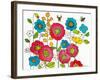 Retro Flowers and Two Bees-Blenda Tyvoll-Framed Art Print