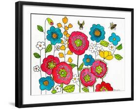 Retro Flowers and Two Bees-Blenda Tyvoll-Framed Art Print