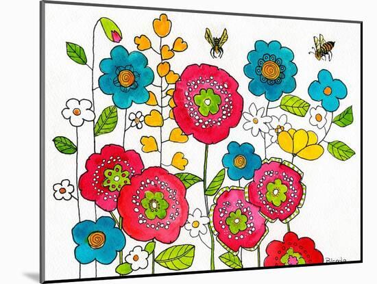 Retro Flowers and Two Bees-Blenda Tyvoll-Mounted Art Print