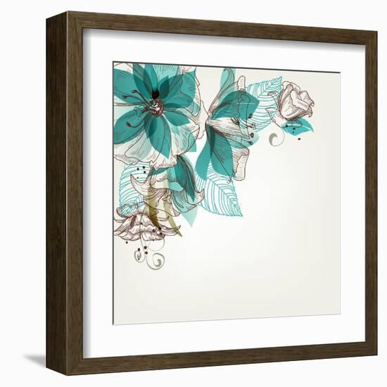 Retro Flowers Vector Illustration-Danussa-Framed Art Print