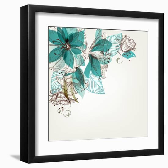 Retro Flowers Vector Illustration-Danussa-Framed Art Print