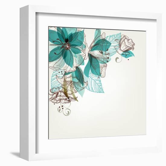 Retro Flowers Vector Illustration-Danussa-Framed Art Print