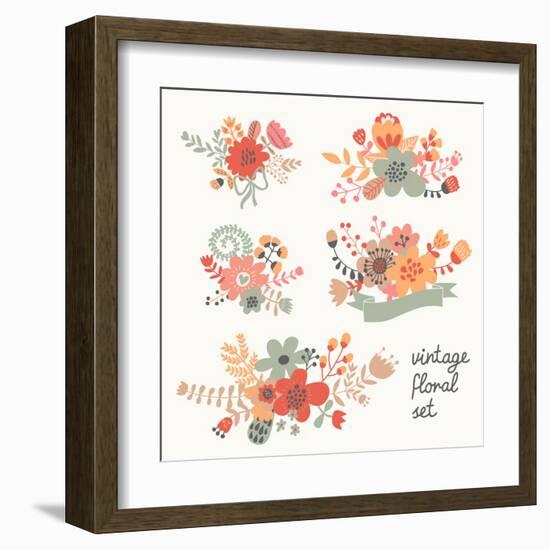 Retro Flowers-smilewithjul-Framed Art Print