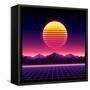 Retro Futuristic Background 1980S Style. Digital Landscape in a Cyber World. Retro Wave Music Album-Kelvin Degree-Framed Stretched Canvas