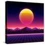 Retro Futuristic Background 1980S Style. Digital Landscape in a Cyber World. Retro Wave Music Album-Kelvin Degree-Stretched Canvas