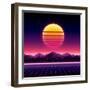 Retro Futuristic Background 1980S Style. Digital Landscape in a Cyber World. Retro Wave Music Album-More Trendy Design here-Framed Art Print