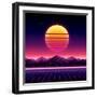 Retro Futuristic Background 1980S Style. Digital Landscape in a Cyber World. Retro Wave Music Album-More Trendy Design here-Framed Art Print