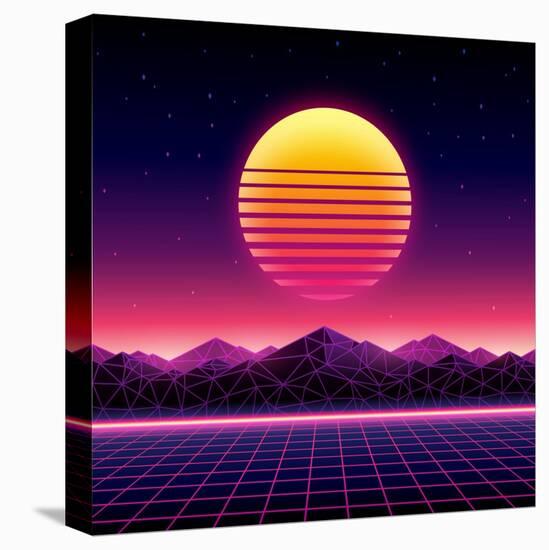 Retro Futuristic Background 1980S Style. Digital Landscape in a Cyber World. Retro Wave Music Album-More Trendy Design here-Stretched Canvas