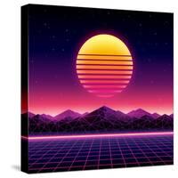 Retro Futuristic Background 1980S Style. Digital Landscape in a Cyber World. Retro Wave Music Album-More Trendy Design here-Stretched Canvas