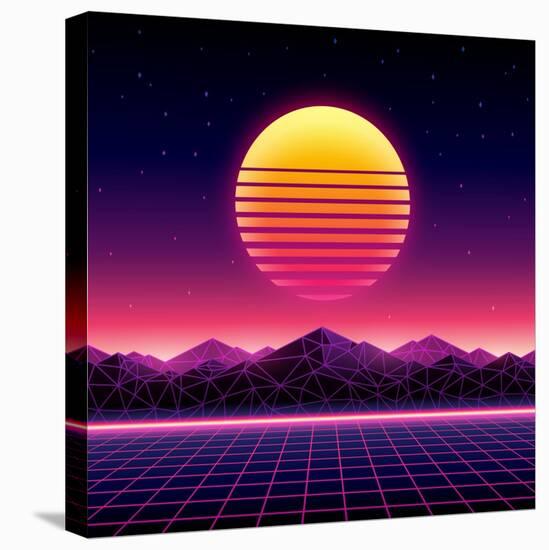 Retro Futuristic Background 1980S Style. Digital Landscape in a Cyber World. Retro Wave Music Album-More Trendy Design here-Stretched Canvas