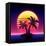 Retro Futuristic Background 1980S Style. Digital Palm Tree on a Cyber Ocean in the Computer World.-More Trendy Design here-Framed Stretched Canvas