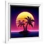 Retro Futuristic Background 1980S Style. Digital Palm Tree on a Cyber Ocean in the Computer World.-More Trendy Design here-Framed Art Print