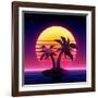 Retro Futuristic Background 1980S Style. Digital Palm Tree on a Cyber Ocean in the Computer World.-More Trendy Design here-Framed Art Print