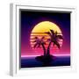 Retro Futuristic Background 1980S Style. Digital Palm Tree on a Cyber Ocean in the Computer World.-More Trendy Design here-Framed Art Print