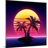 Retro Futuristic Background 1980S Style. Digital Palm Tree on a Cyber Ocean in the Computer World.-More Trendy Design here-Mounted Art Print