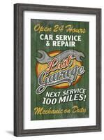 Retro Garage Ad - Vintage Wooden Sign-Lantern Press-Framed Art Print