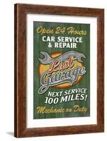 Retro Garage Ad - Vintage Wooden Sign-Lantern Press-Framed Art Print