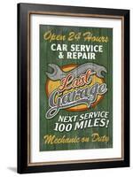 Retro Garage Ad - Vintage Wooden Sign-Lantern Press-Framed Art Print