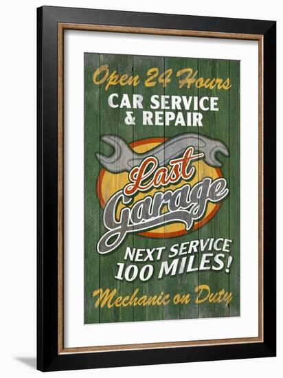 Retro Garage Ad - Vintage Wooden Sign-Lantern Press-Framed Art Print