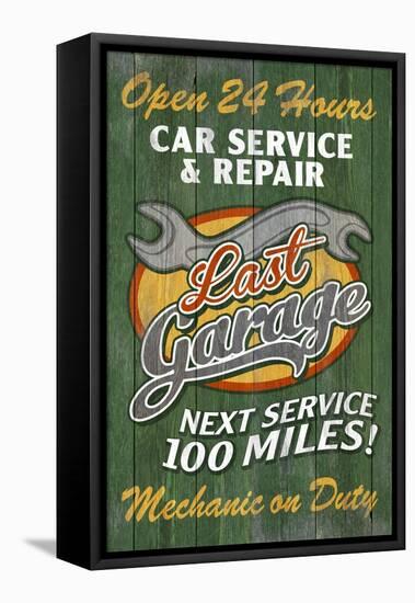 Retro Garage Ad - Vintage Wooden Sign-Lantern Press-Framed Stretched Canvas