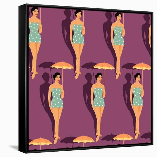 Retro Girl in Swimsuit-Romashechka-Framed Stretched Canvas