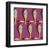 Retro Girl in Swimsuit-Romashechka-Framed Art Print