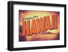 Retro Greetings from Hawaii Postcard-mrdoomits-Framed Photographic Print