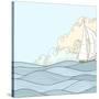 Retro Hand Draw Styled Sea with Clouds and Sailor Boat. Vector Illustration.-AlexeyZet-Stretched Canvas