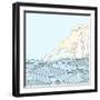 Retro Hand Draw Styled Sea with Clouds and Sailor Boat. Vector Illustration.-AlexeyZet-Framed Art Print