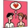 Retro Heart Pixel Lovers Illustration-Pixeldreams-Mounted Art Print