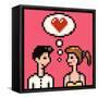 Retro Heart Pixel Lovers Illustration-Pixeldreams-Framed Stretched Canvas